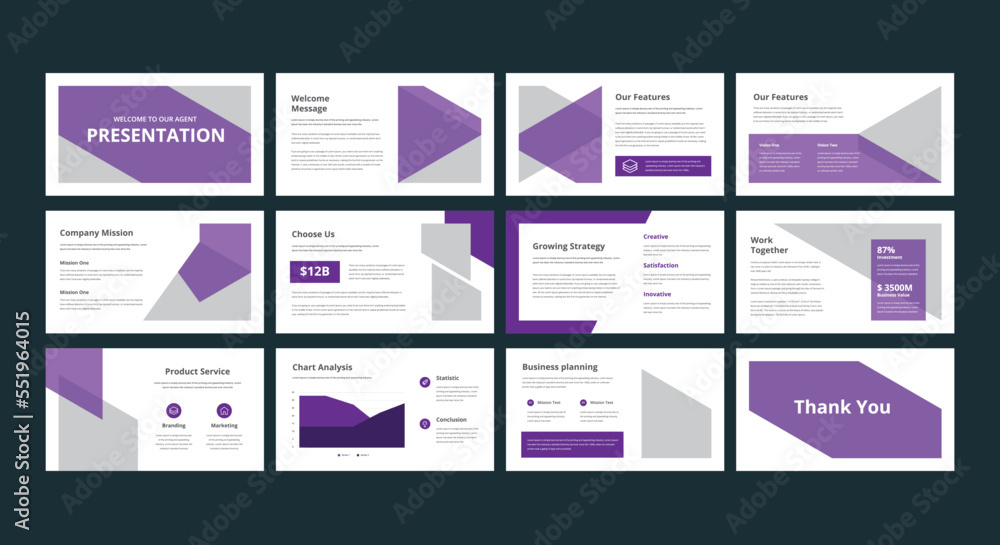 Creative business presentation slides template design set
