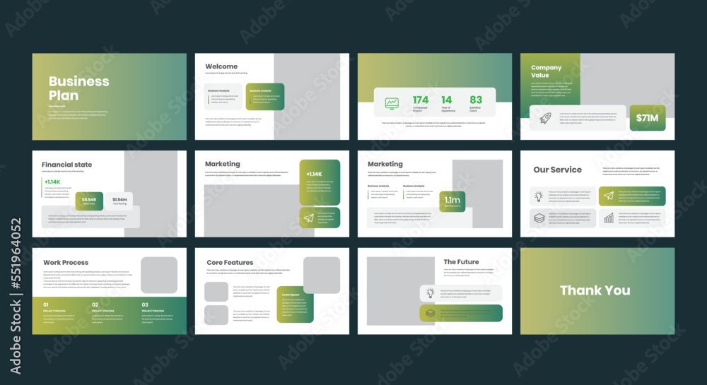 Creative business presentation slides template design set
