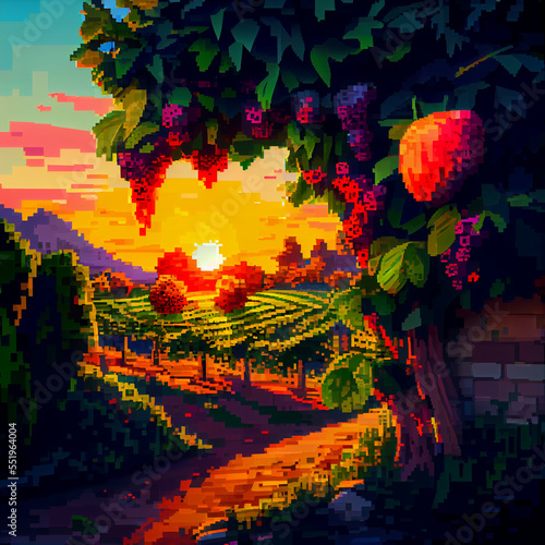 Pixel art of a landscape during golden hour © Peter