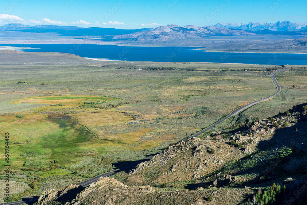 Scenic view of Mono Lake basin as seen from Mono Lake Vista Point on highway 395 in Califronia