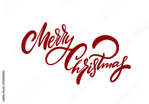 Merry Christmas hand drawn red color calligraphy lettering text.