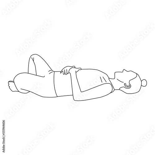 Line art of woman doing yoga in reclining butterfly pose vector. 