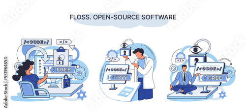 FLOSS. Open source software. Free product anyone can freely redistribute, modify and completely remake, can be improved, modernized thanks to inventions of users. Tiny programming language persons