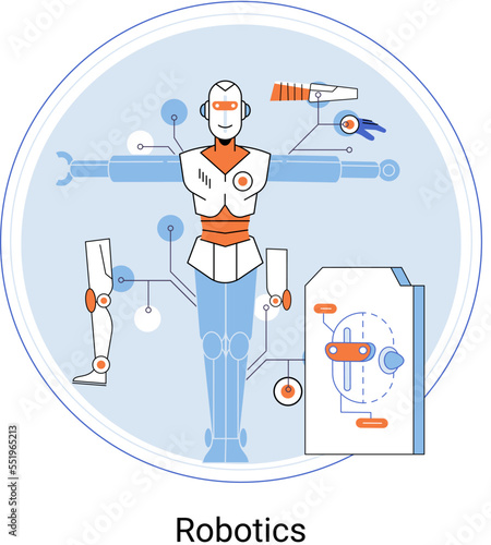 Robotics scientific and technical, metaphor production and application of robots. Programmable mechanical device building robot in lab. Robotic arm industrial smart manufacture. Cyber-physical systems