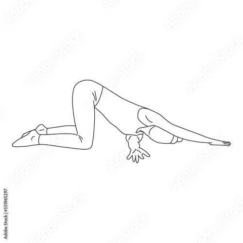Fototapeta Naklejka Na Ścianę i Meble -  Line art of woman doing yoga in thread the needle left pose vector.