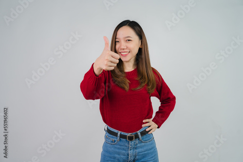 portrait of attractive asian woman isolated on white background