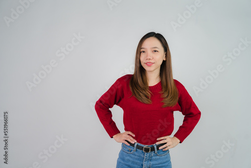  portrait of attractive asian woman isolated on white background