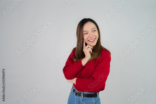 portrait of attractive asian woman isolated on white background