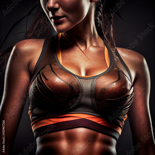 Stunning female torso, fitness woman. Photorealistic ai generated illustration, is not based on any specific real image, character or person