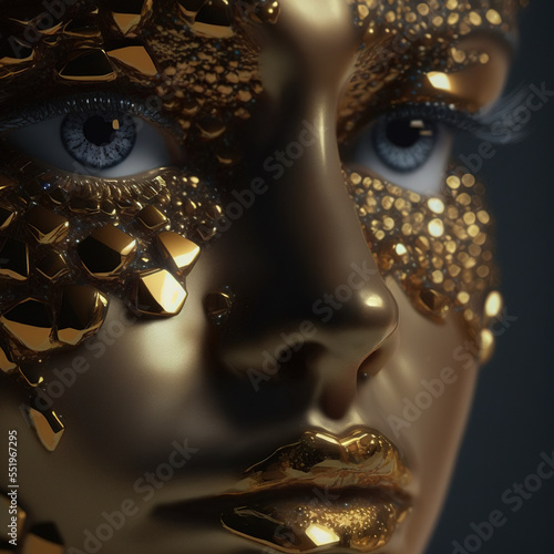 abstract shiny stone human portrait by generative ai © lndstock