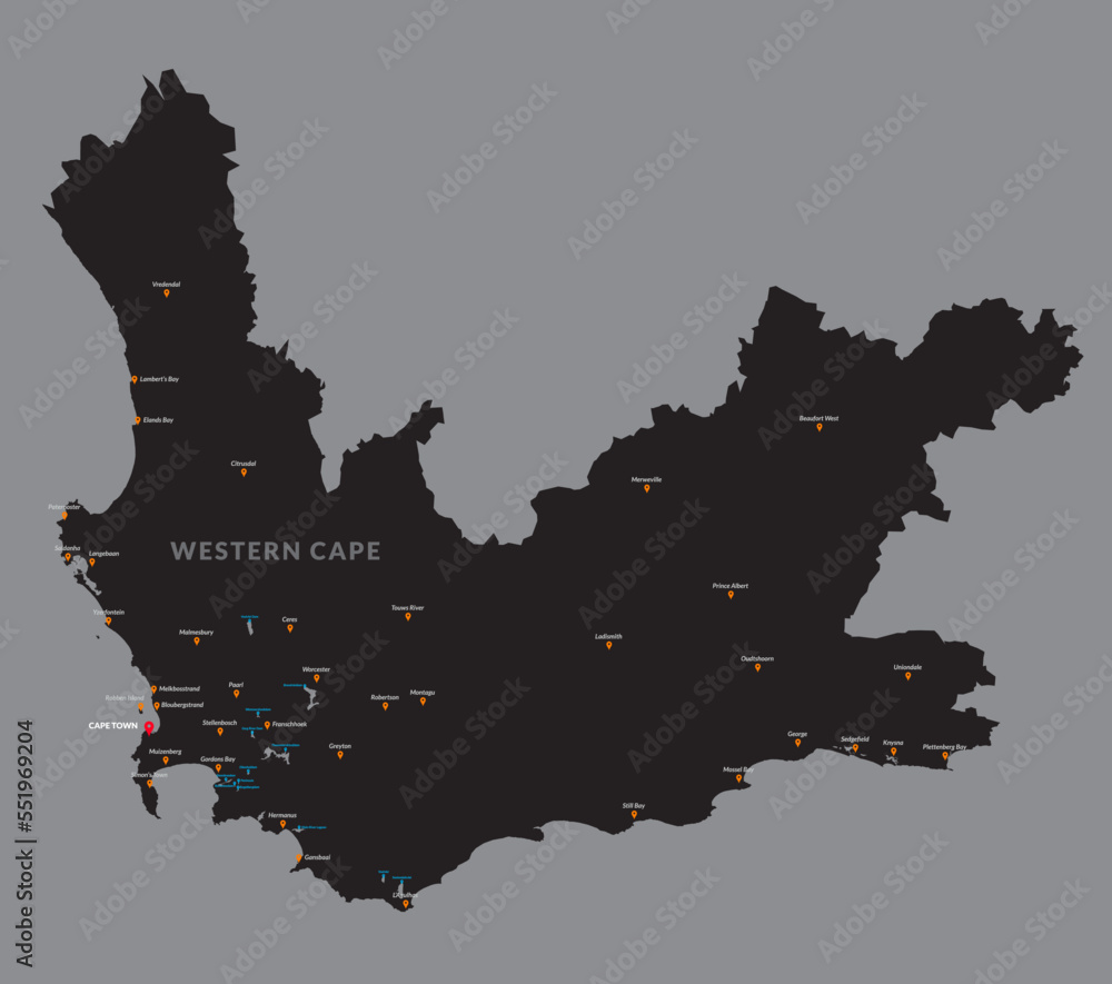 Detailed Map of Western Cape, South Africa Stock Vector | Adobe Stock