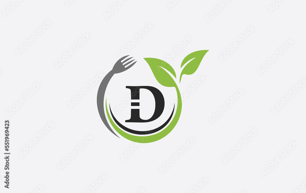 Green leaf food logo with spoon and healthy logo design image spoon fork and leaf Green leaf food logo with spoon and healthy logo design image spoon fork and leaf