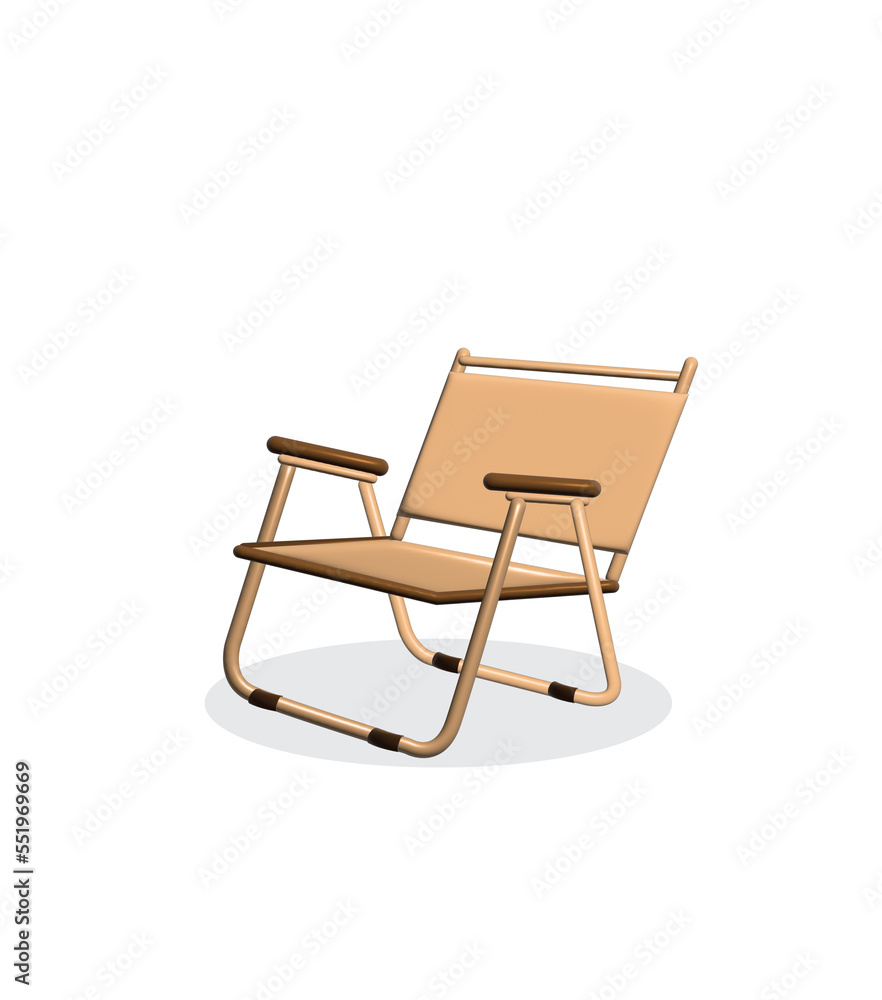 camping chair , Hiking chair, 3D illustrations, creamy brown, vintage design. camping chair , Hiking chair, 3D illustrations, creamy brown, vintage design.