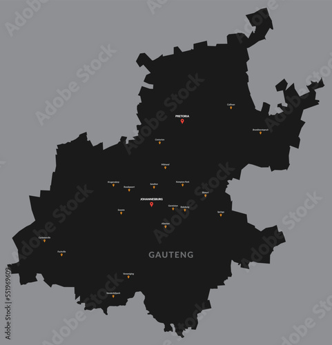 Detailed map of Gauteng Province in South Africa photo