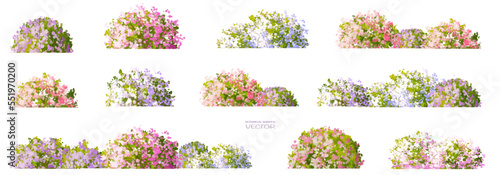 Vector watercolor blooming flower,tree or forest side view isolated on white background for landscape and architecture drawing,elements for environment and garden,botanical for section in spring