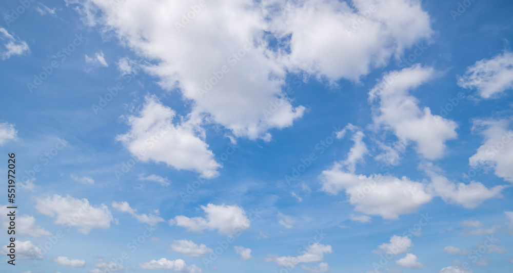 Fototapeta premium Panoramic view of clear blue sky and clouds, clouds with background.