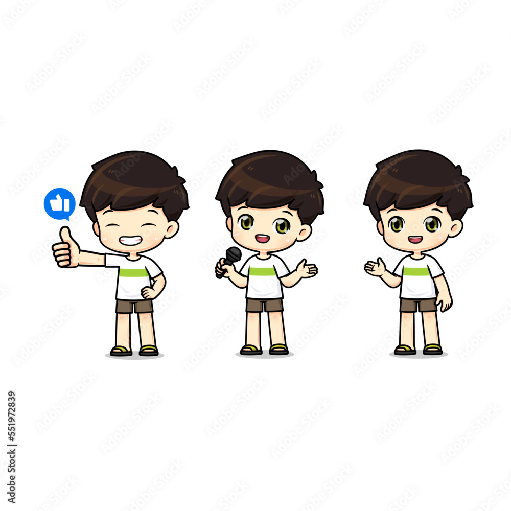 Set of Cute boy mascot cartoon character in many pose Set of Cute boy mascot cartoon character in many pose