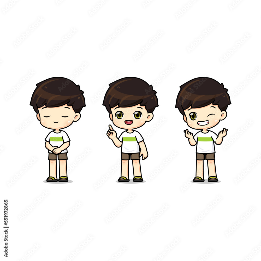 Set of Cute boy mascot cartoon character in many pose Set of Cute boy mascot cartoon character in many pose