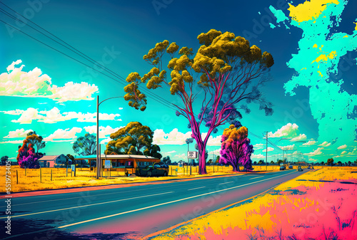 vivid pop roadside scenery. Generative AI