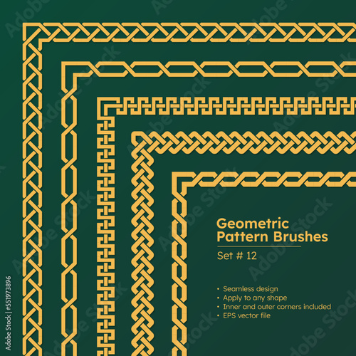 Set of Geometric Pattern Brushes and Beautiful Greek Borders Design