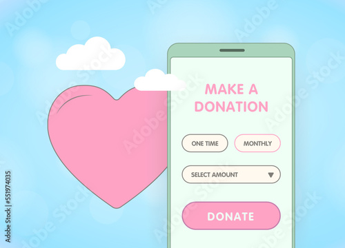 Donation charity and affection support concept. Donate online with mobile social app to help other people, giving money or volunteer