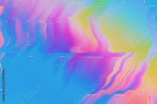 Abstract purple pink green pastel rainbow wavy background interlaced digital Distorted Motion glitch effect. Futuristic striped glitched cyberpunk design Retro rave 90s unicorn candy colors aesthetic © Aleksandra Konoplya