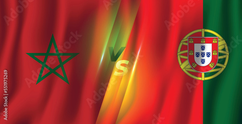 Morocco vs Portugal wavy flag 3d illustration sport banner design
