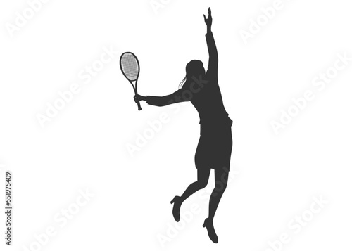 Slika na platnu スーツとハイヒールでテニスをする女性のシルエット