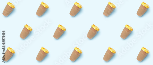 Many paper coffee cups on l...