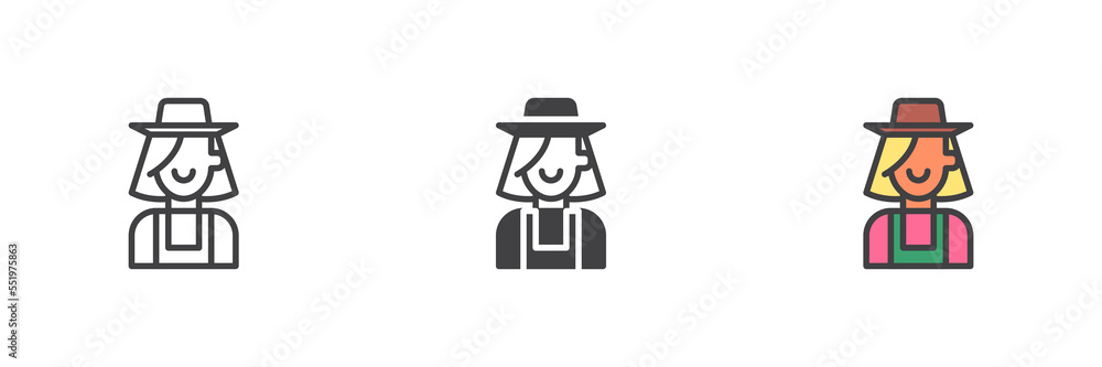 Fototapeta premium Farmer woman different style icon set