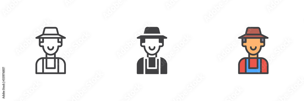 Farmer man different style icon set