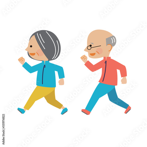 運動するシニア夫婦のイラスト素材