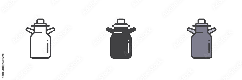 Milk can container different style icon set Milk can container different style icon set