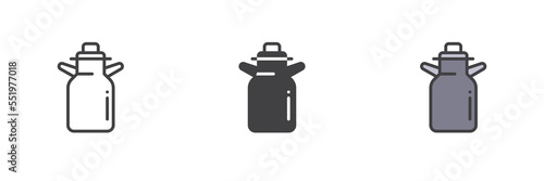 Milk can container different style icon set