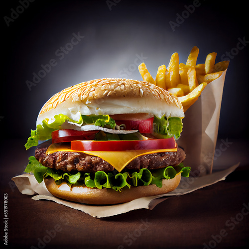 Hamburger and fries, burger...