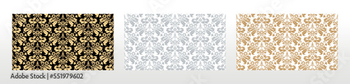 Wallpapers in the style of Baroque. Seamless vector backgrounds. Set of colored floral ornaments. Graphic patterns for fabric, wallpaper, packaging. Ornate Damask flower ornaments