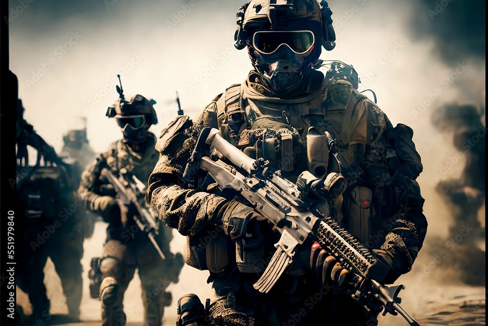 Special Forces Military Unit in Full Tactical Gear, Wartime, Battlefield  Illustration Stock Illustration