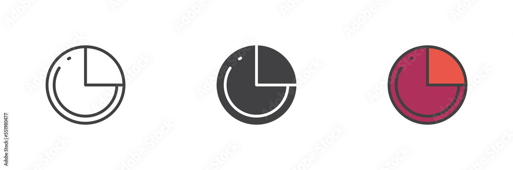 A pie chart different style icon set A pie chart different style icon set