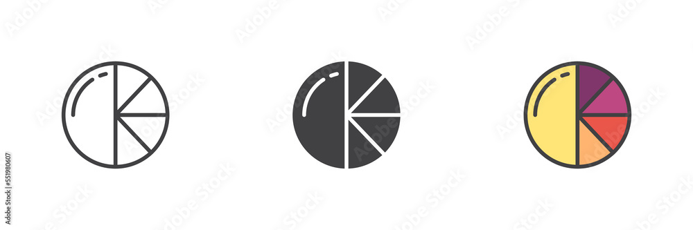 A pie chart different style icon set A pie chart different style icon set