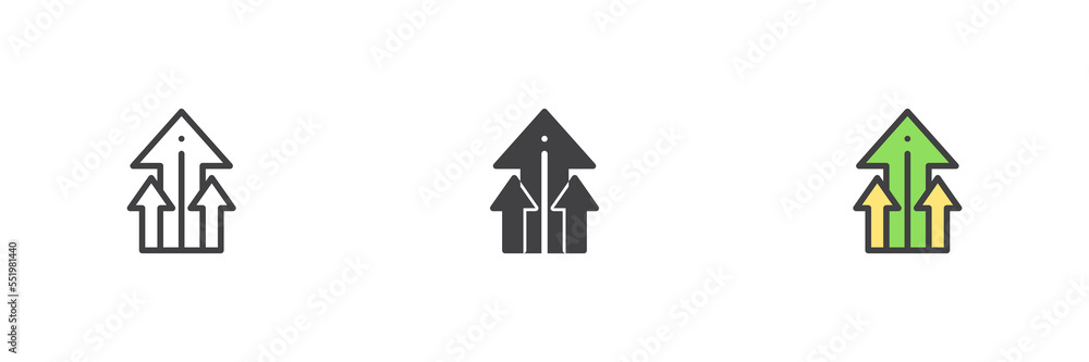 Arrows up chart different style icon set Arrows up chart different style icon set