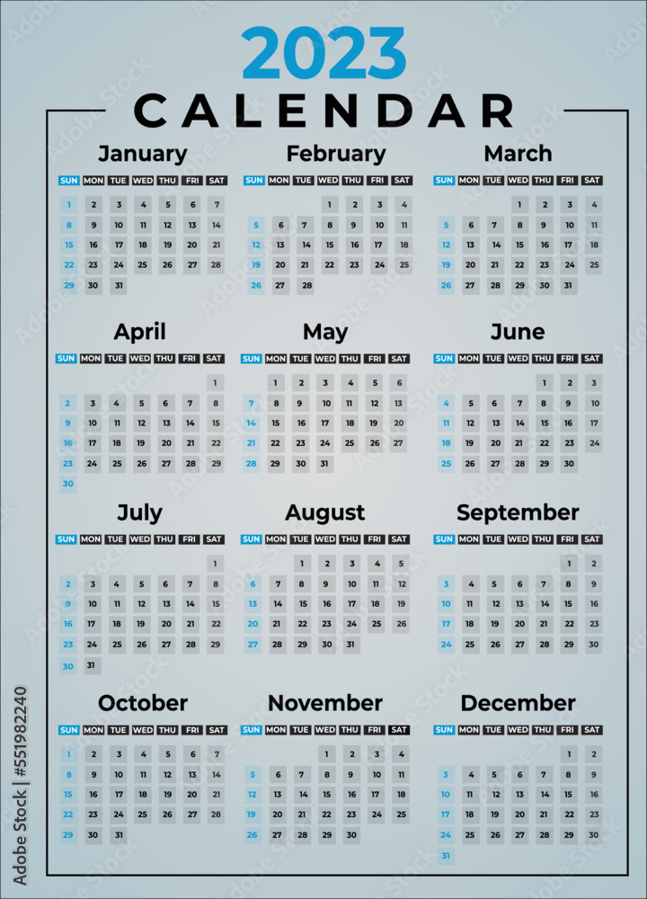 2023 calendar in vertical look week starts from Sunday, in Blue black shade. 2023 calendar in vertical look week starts from Sunday, in Blue black shade.