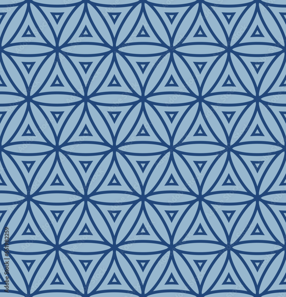 Japanese Hexagon Petal Line Vector Seamless Pattern