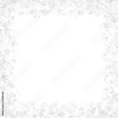 isolated white silver snowflakes cluster square   on a transparent background