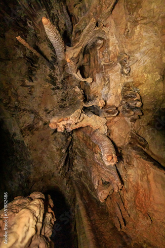 Fototapeta Naklejka Na Ścianę i Meble -  The splendor  of nature - bizarre forms of stalactites and stalagmites in the Salamander Cave in northern Israel