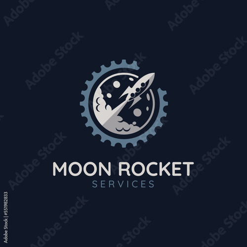 Rocket logo vector, moon with gear, Suitable for engineering, transportation, travel and other business.