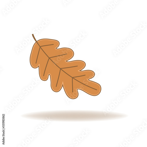 Obraz na płótnie Brown oaken leaf with grey shadow. Autumnal icon. Vector illustration w salonie