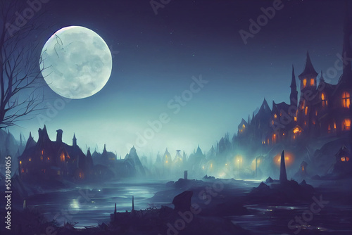 night, moonlight, a fantasy village in the dark © rufous