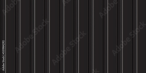 Black corrugated iron sheets seamless pattern of fence or warehouse wall. Zink galvanized steel profiled panels. Metal wave sheet. Vector illustration. Aluminium container