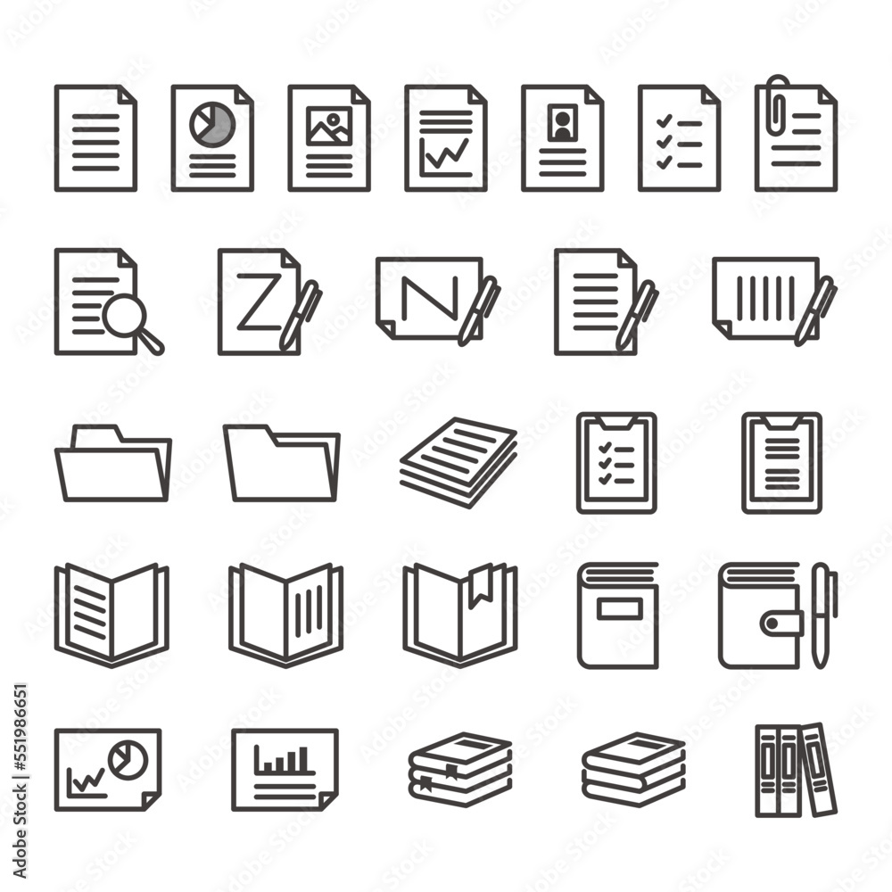Document and Book Line Icons for Vector Document and Book Line Icons for Vector