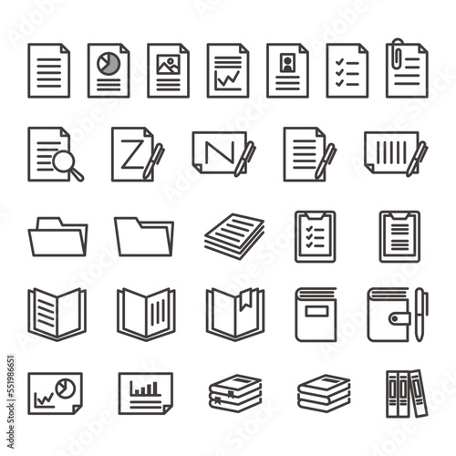 Document and Book Line Icons for Vector